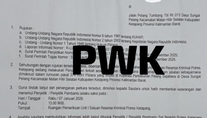 Polres Ketapang Mulai Penyelidikan Dugaan Penggelapan Jabatan Sesuai Pasal 374 KUHP